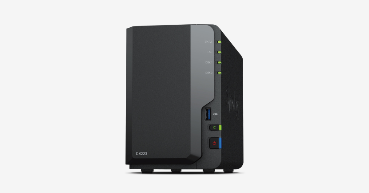 Synology DiskStation DS223, Tower, 2-bays 3.5'' SATA HDD/SSD, CPU 4-core 1.7 GHz, 2 GB DDR4 non-ECC, RJ-45 1GbE LAN Port, 3 x USB 3.2 Gen 1 Port, 1.28 kg, 2y