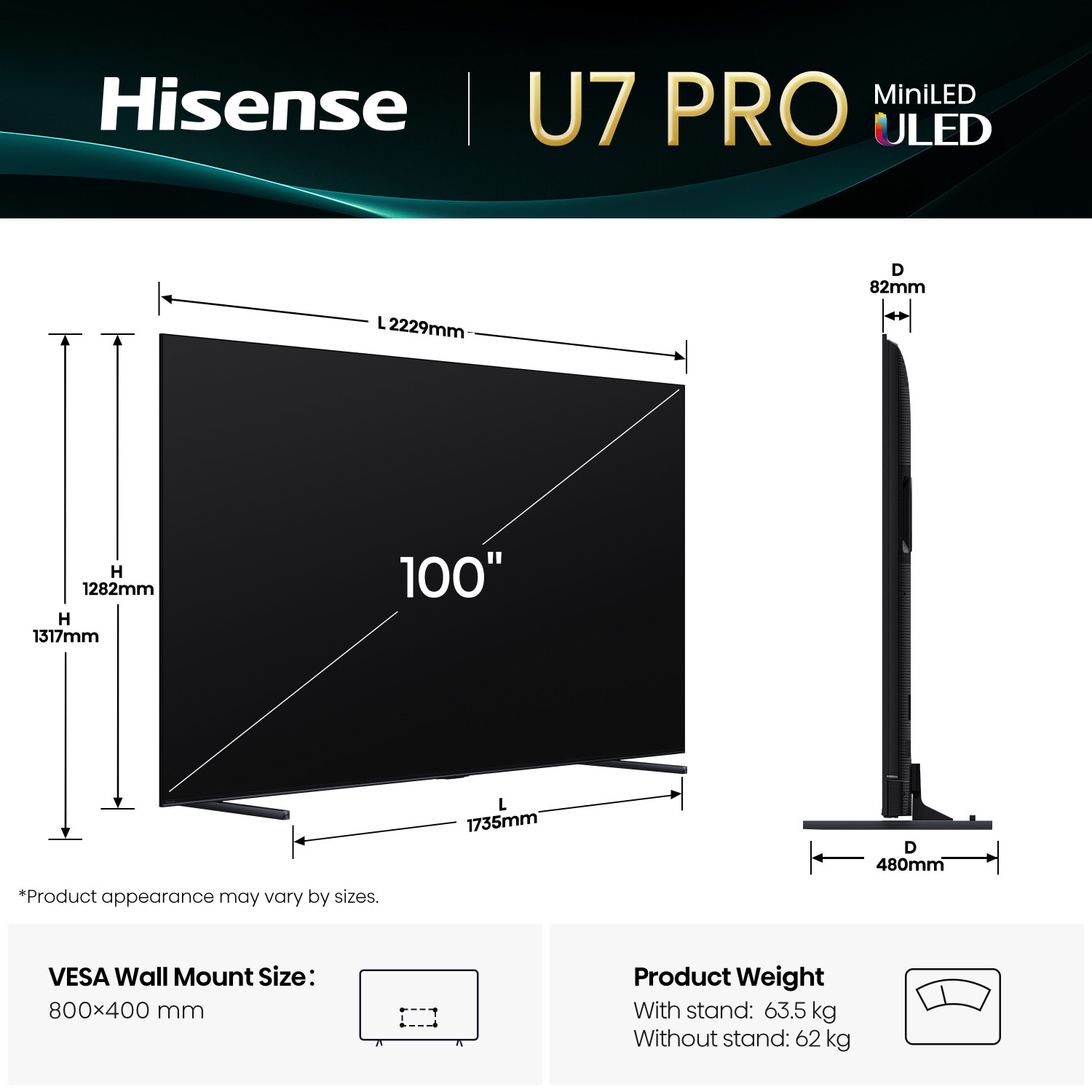 HISENSE TV ULED (Mini LED) 100U7Q PRO