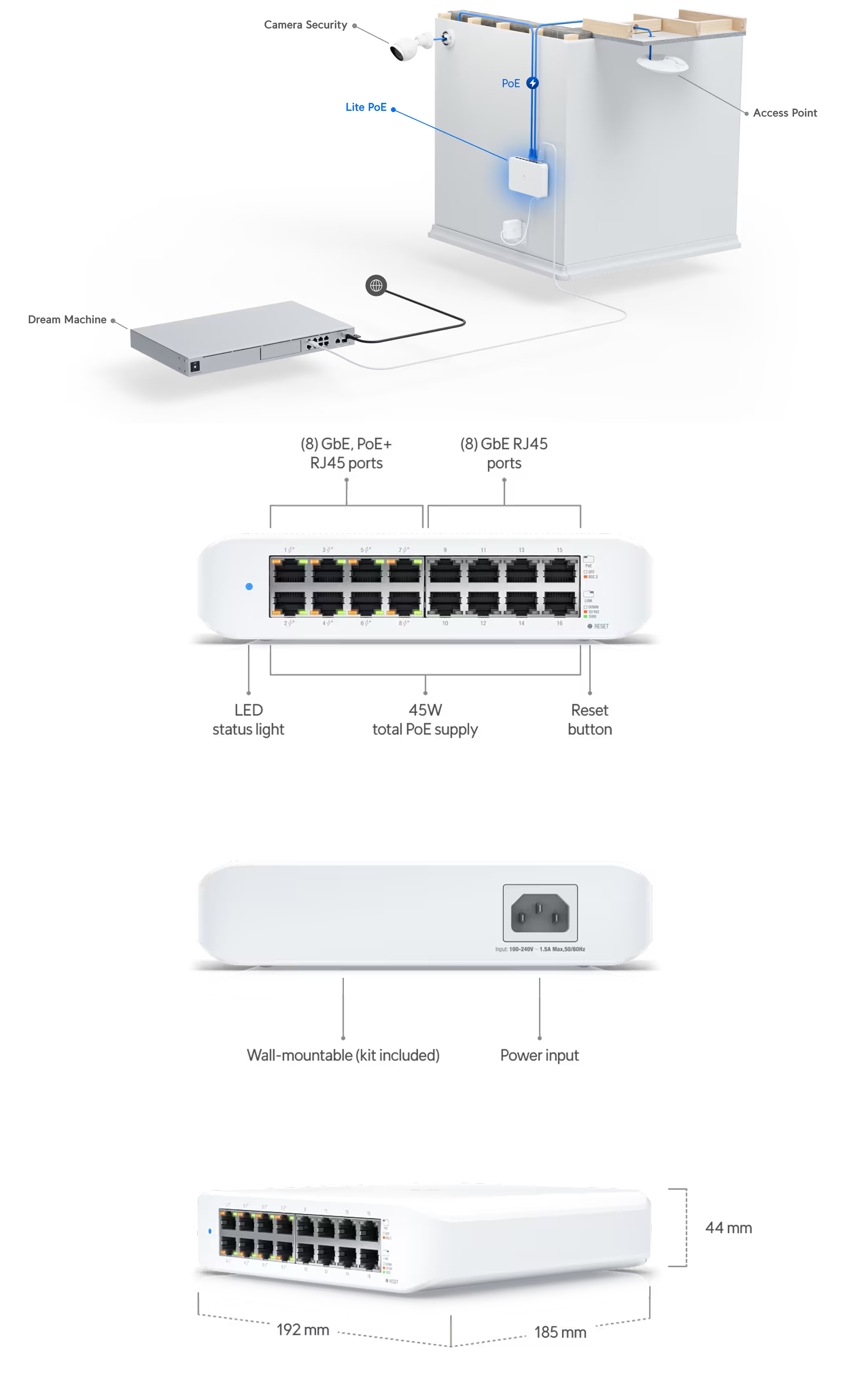 UniFi Desktop 16Port Gigabit Switch with PoE, USW-LITE-16-POE-EU