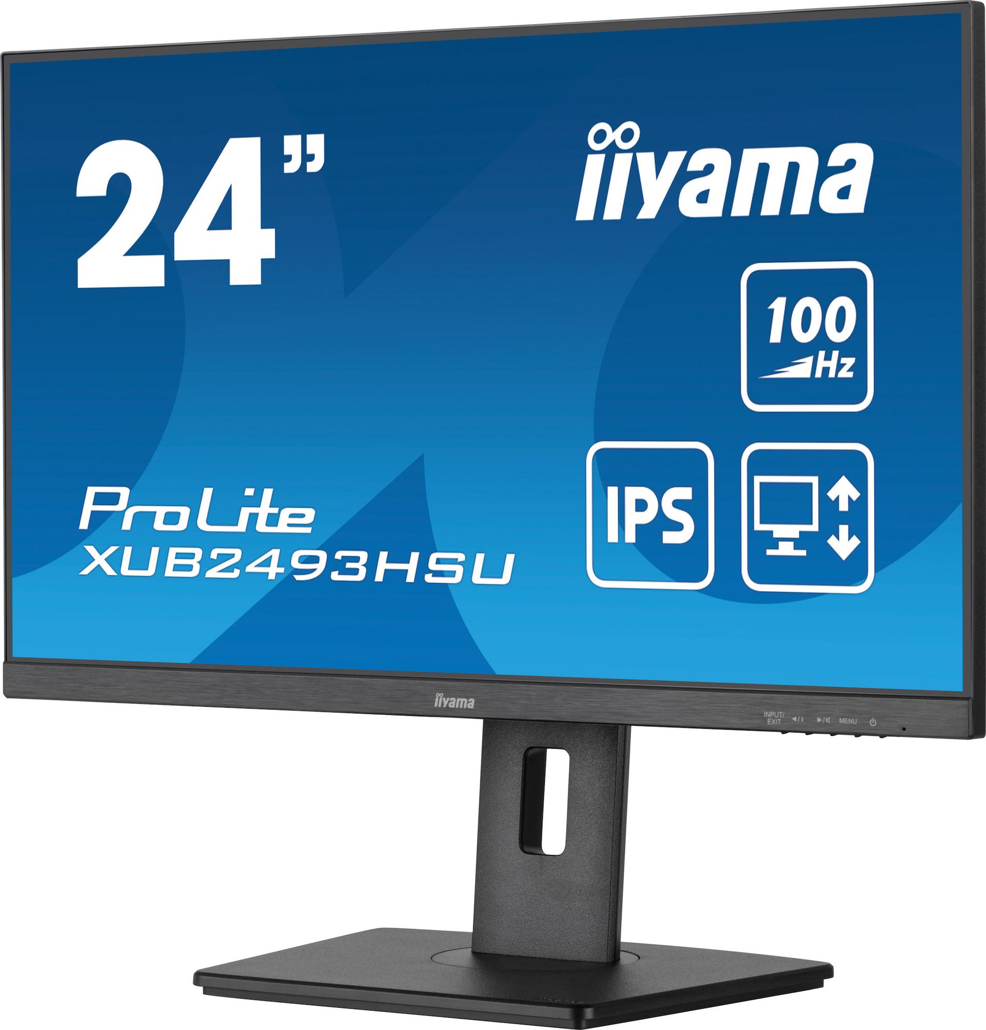 IIYAMA 24″ XUB2493HSU-B7 FHD (1920×1080) IPS, Pivot, 100Hz, 1ms, 300 cd/m2, 1300:1, HDMI/DP, 2×USB-A, zvučnici, crni