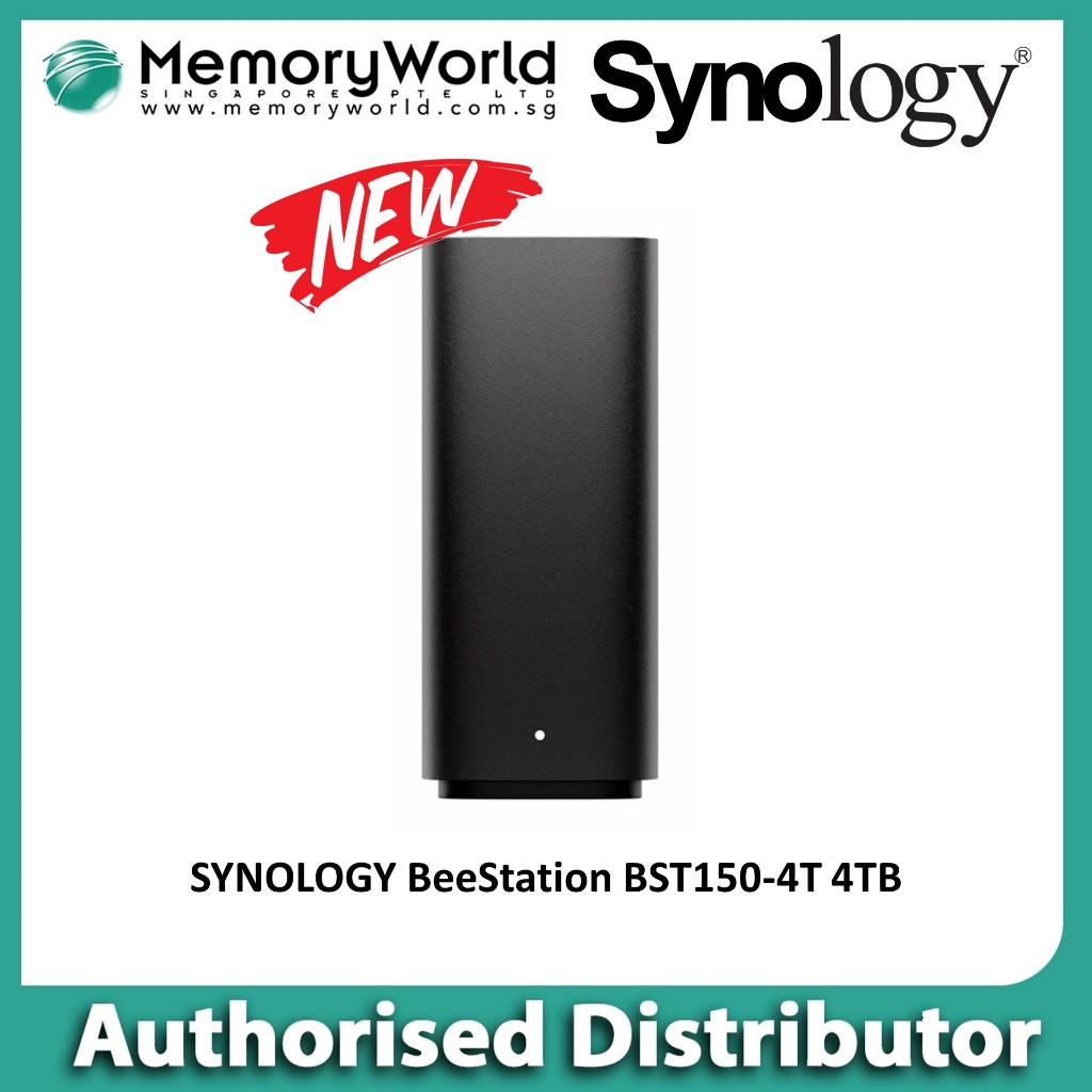 Synology BeeStation BST150-4T Desktop NAS with built in 4TB HDD, CPU Realtek RTD1619B, RAM 1 GB DDR4, 1 x 1 GbE RJ-45, 1 × USB-A 3.2 Gen 1 port, 1 × USB-C 3.2 Gen 1 port, Supports : Win 11, macOS 12.3