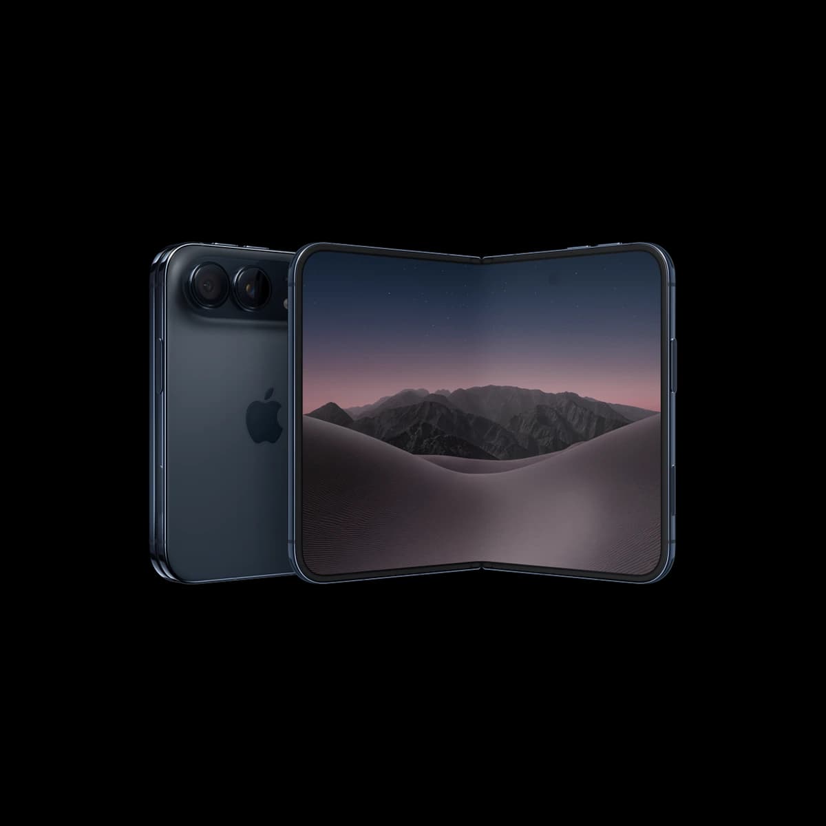 Apple iPhone Duo u boji Night Sky, otvoren uređaj s prednjom i stražnjom stranom
